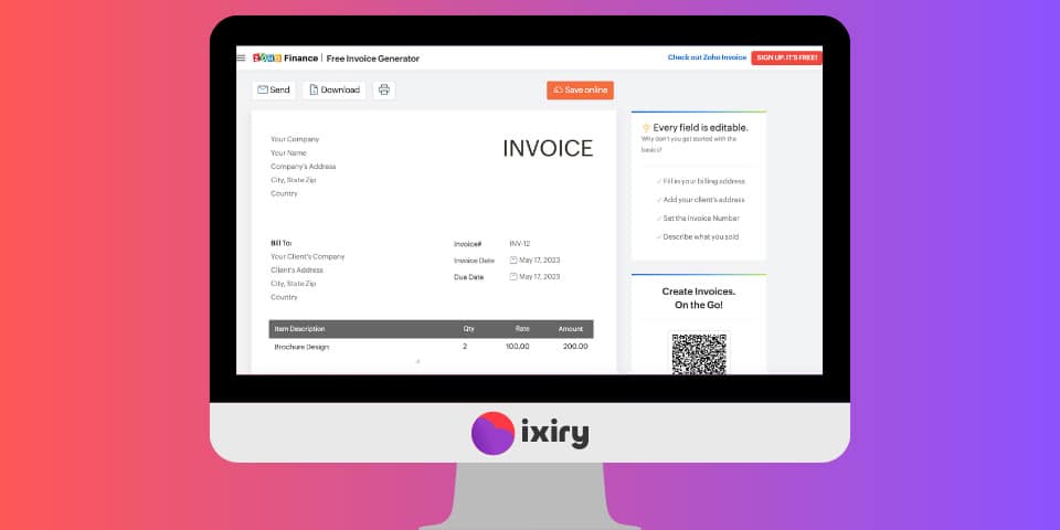 zoho online free invoice generator